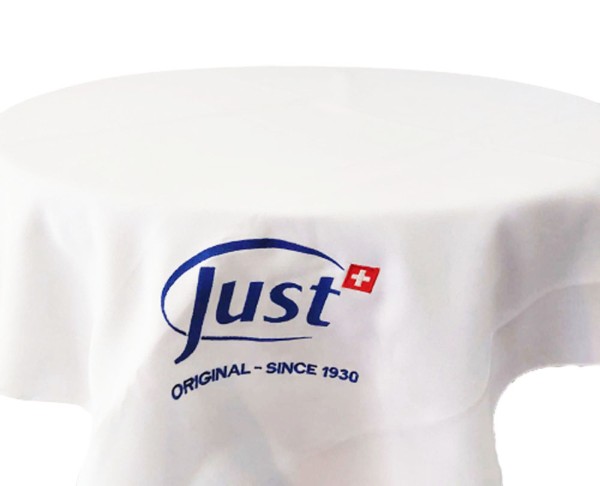 Tischdecke mit Just-Logo